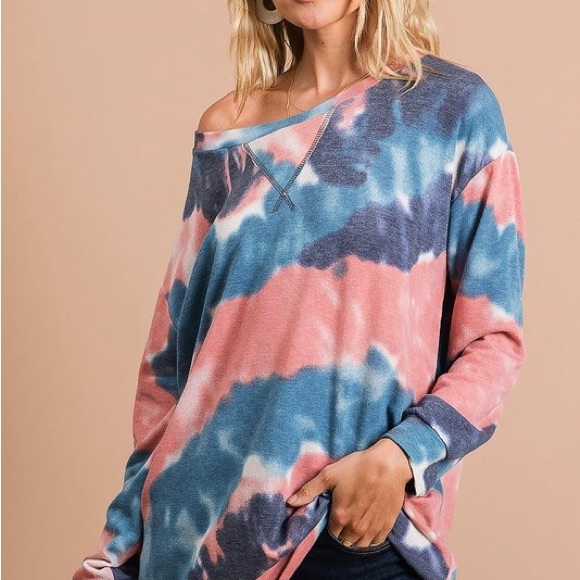 BiBi Tie Dye French Terry Pull Over with Front Stitching Detail - Picture 9 of 12